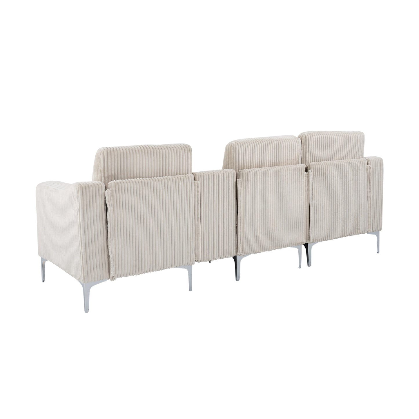 Divano componibile moderno a 3 posti in velluto a coste con porte USB e portabicchieri per soggiorno e appartamento