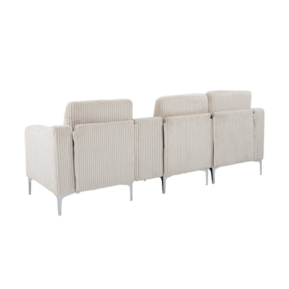 Divano componibile moderno a 3 posti in velluto a coste con porte USB e portabicchieri per soggiorno e appartamento