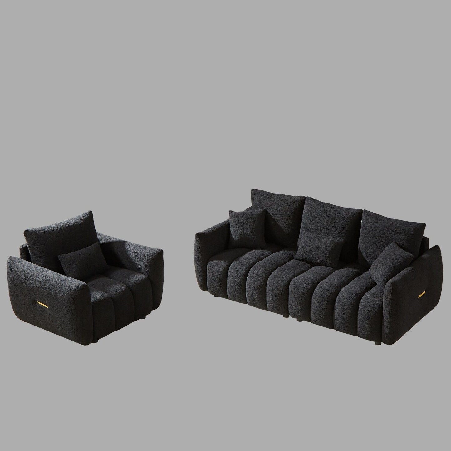 Divano moderno Teddy a 3 posti + 1 posto - Struttura in legno, 4 cuscini per soggiorno e appartamento