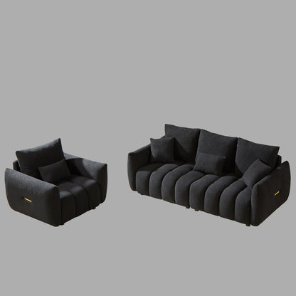 Divano moderno Teddy a 3 posti + 1 posto - Struttura in legno, 4 cuscini per soggiorno e appartamento