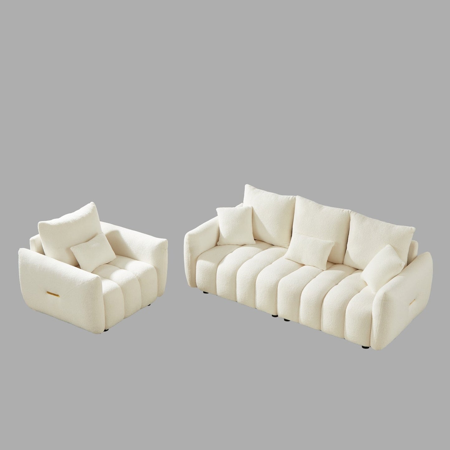 Divano moderno Teddy a 3 posti + 1 posto - Struttura in legno, 4 cuscini per soggiorno e appartamento