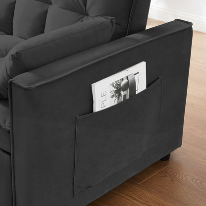 Divano futon moderno 3 in 1 trasformabile in velluto con letto estraibile