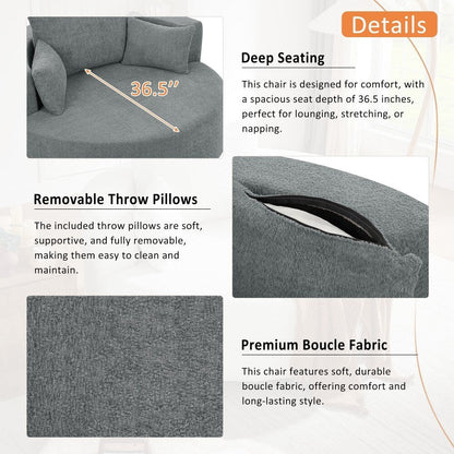 Poltrona moderna girevole a 360° con 3 cuscini rimovibili per soggiorno