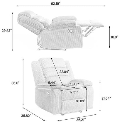 Poltrona reclinabile manuale moderna in cotone/velluto a coste da 36'' di larghezza