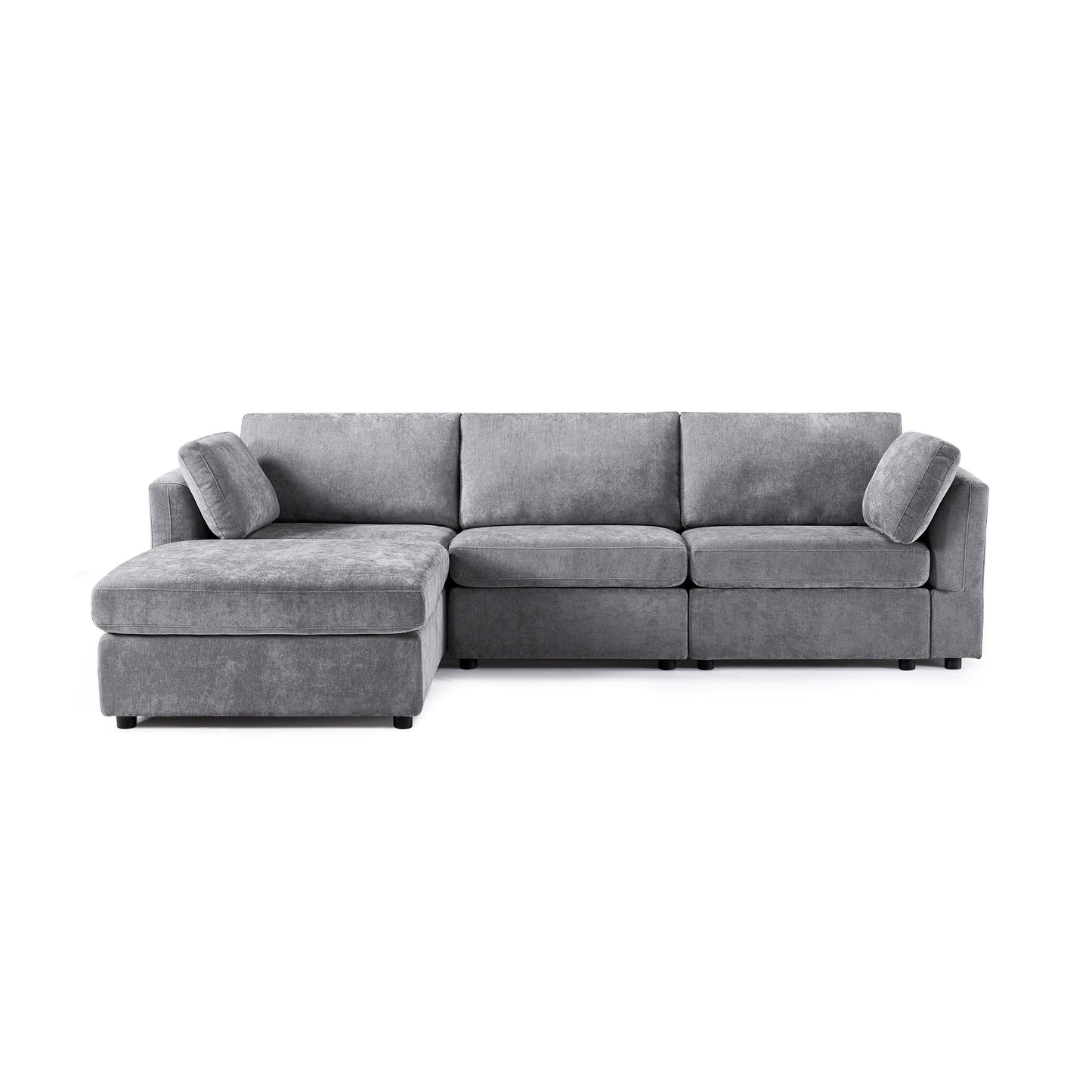 Divano moderno a 4 posti in ciniglia a forma di L, divano modulare per soggiorno e appartamento