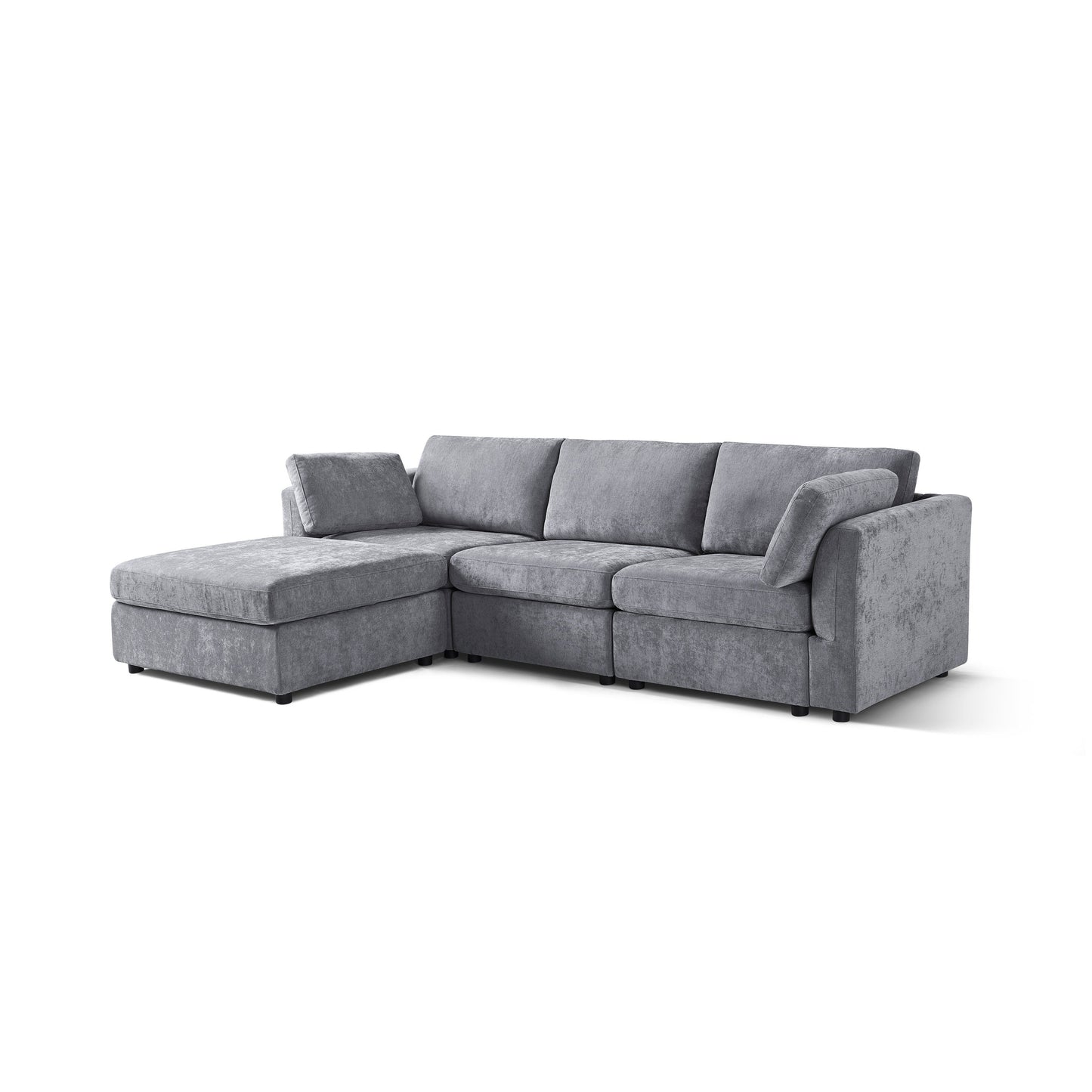 Divano moderno a 4 posti in ciniglia a forma di L, divano modulare per soggiorno e appartamento