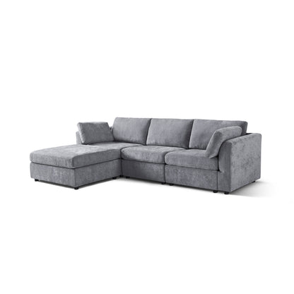 Divano moderno a 4 posti in ciniglia a forma di L, divano modulare per soggiorno e appartamento