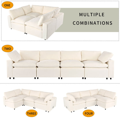 Divano componibile moderno a 4 posti, imbottito, con altoparlanti Bluetooth, ricarica wireless e porte USB