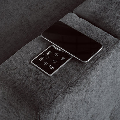 Divano componibile moderno a 4 posti, imbottito, con altoparlanti Bluetooth, ricarica wireless e porte USB