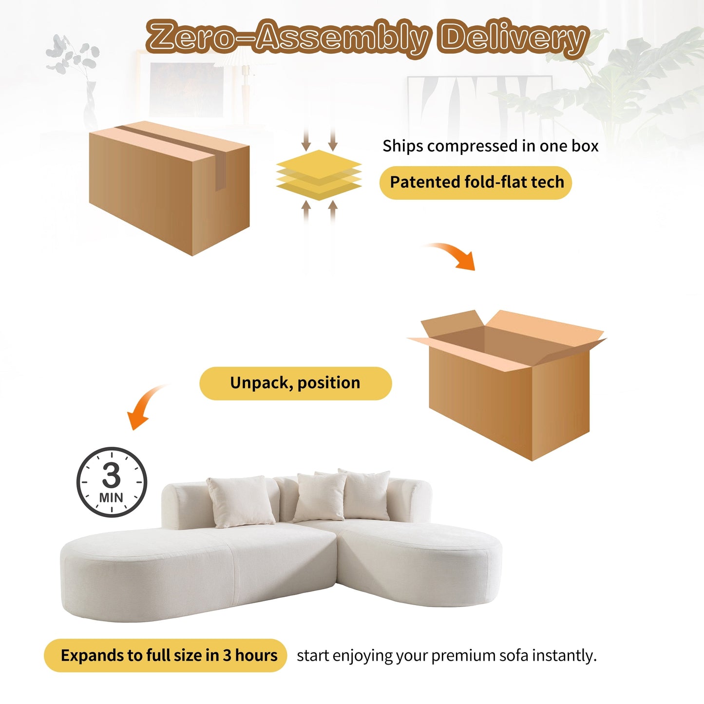 Divano componibile curvo moderno a 4 posti con 4 cuscini morbidi per soggiorno e camera da letto