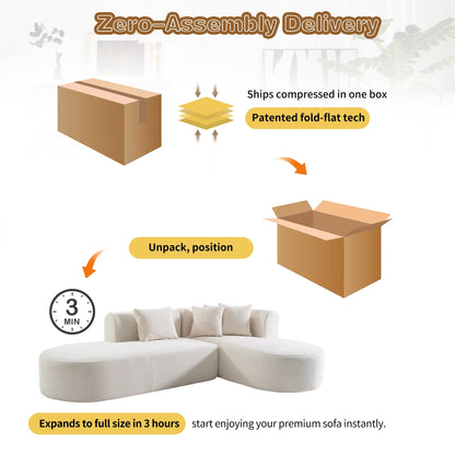 Divano componibile curvo moderno a 4 posti con 4 cuscini morbidi per soggiorno e camera da letto