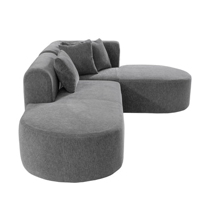 Divano componibile curvo moderno a 4 posti con 4 cuscini morbidi per soggiorno e camera da letto