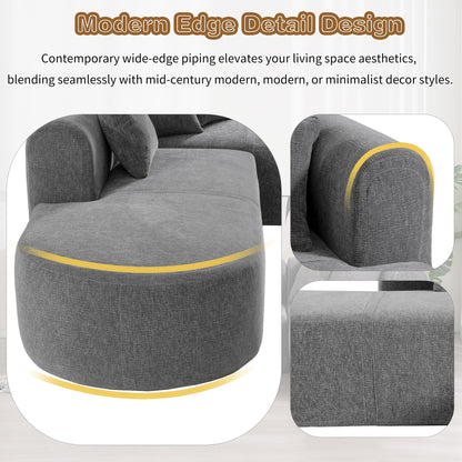 Divano componibile curvo moderno a 4 posti con 4 cuscini morbidi per soggiorno e camera da letto