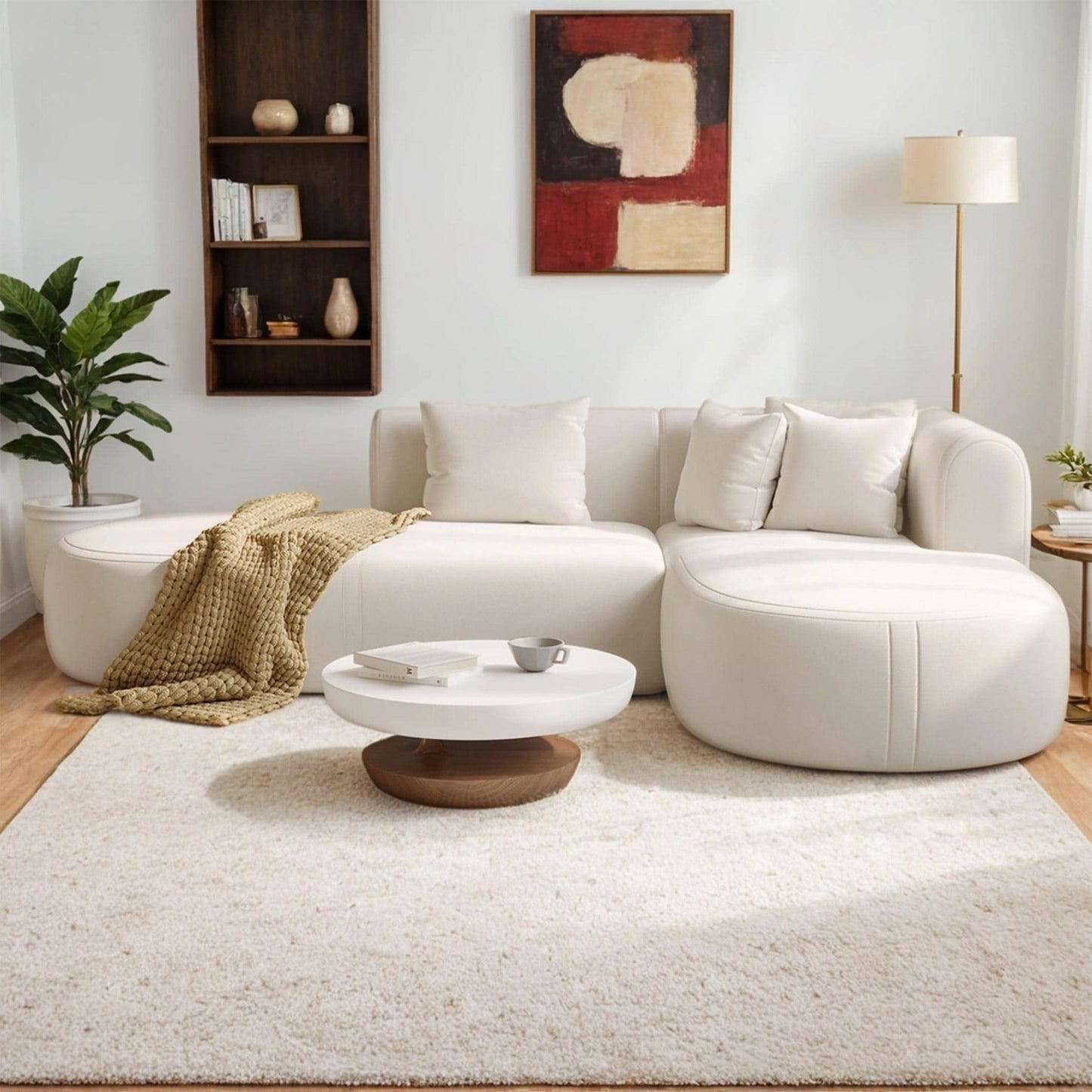 Divano componibile curvo moderno a 4 posti con 4 cuscini morbidi per soggiorno e camera da letto