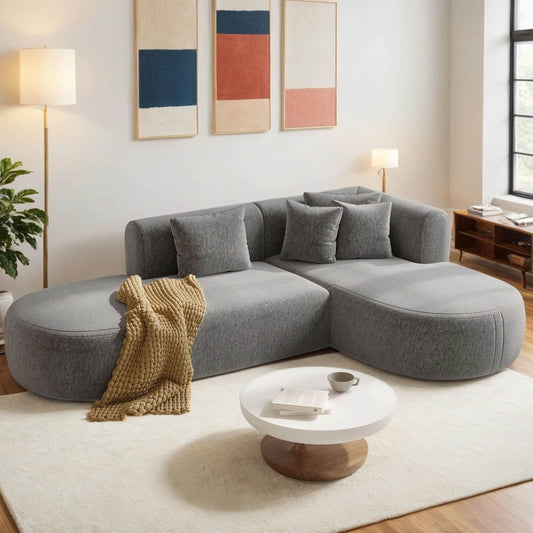 Divano componibile curvo moderno a 4 posti con 4 cuscini morbidi per soggiorno e camera da letto