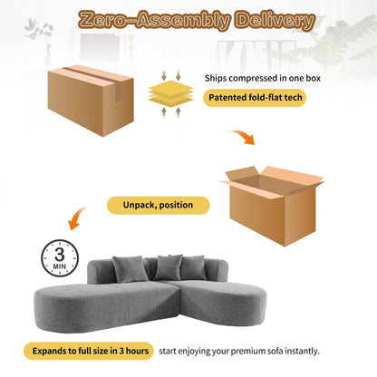 Divano componibile curvo moderno a 4 posti con 4 cuscini morbidi per soggiorno e camera da letto