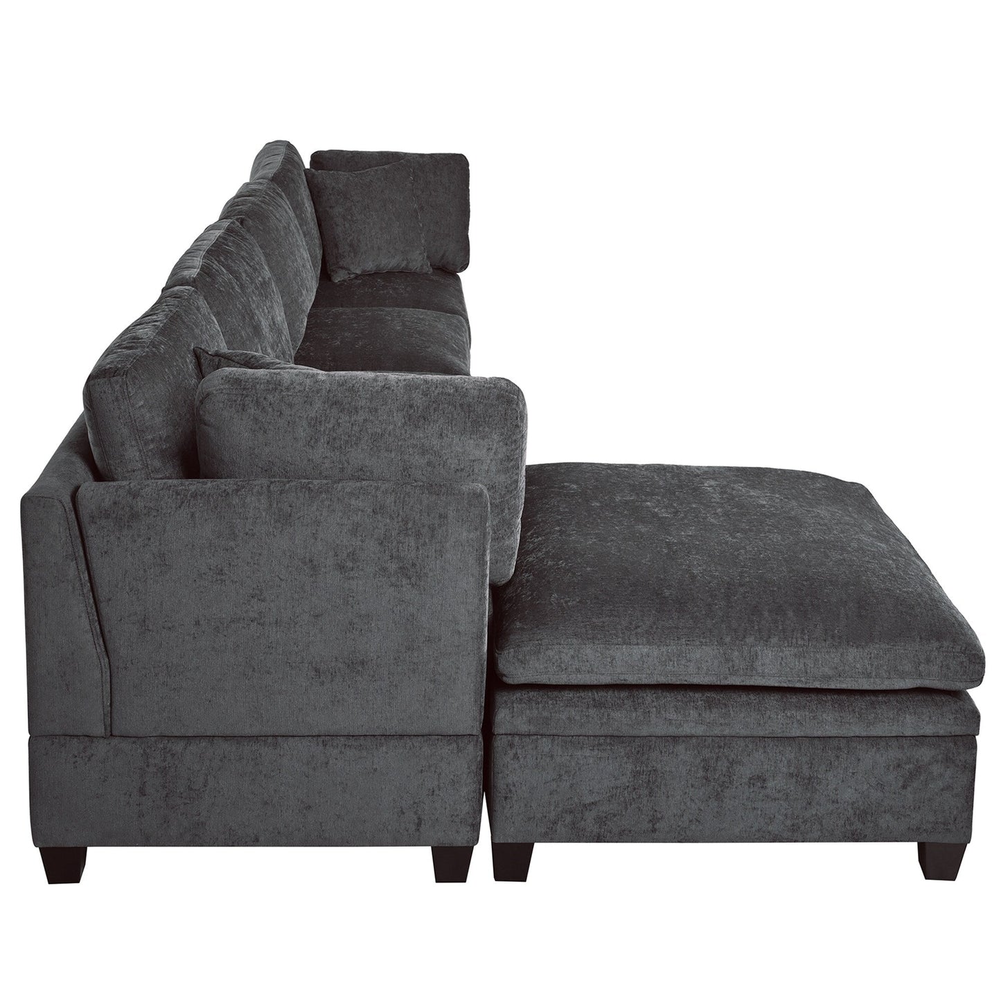 Divano componibile moderno a 5 posti a forma di U con pouf contenitore e portabicchieri nascosti per soggiorno e appartamento