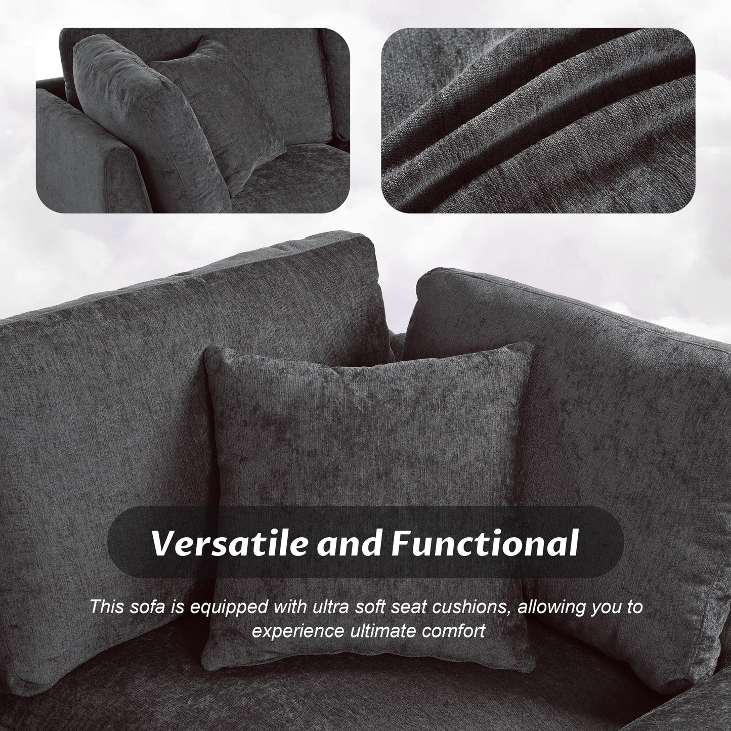 Divano componibile moderno a 5 posti a forma di U con pouf contenitore e portabicchieri nascosti per soggiorno e appartamento