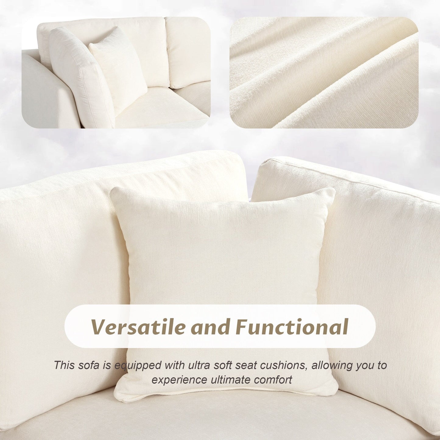 Divano componibile moderno a 5 posti a forma di U con pouf contenitore e portabicchieri nascosti per soggiorno e appartamento