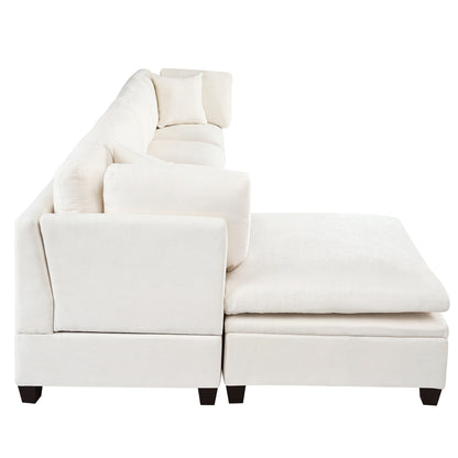 Divano componibile moderno a 5 posti a forma di U con pouf contenitore e portabicchieri nascosti per soggiorno e appartamento