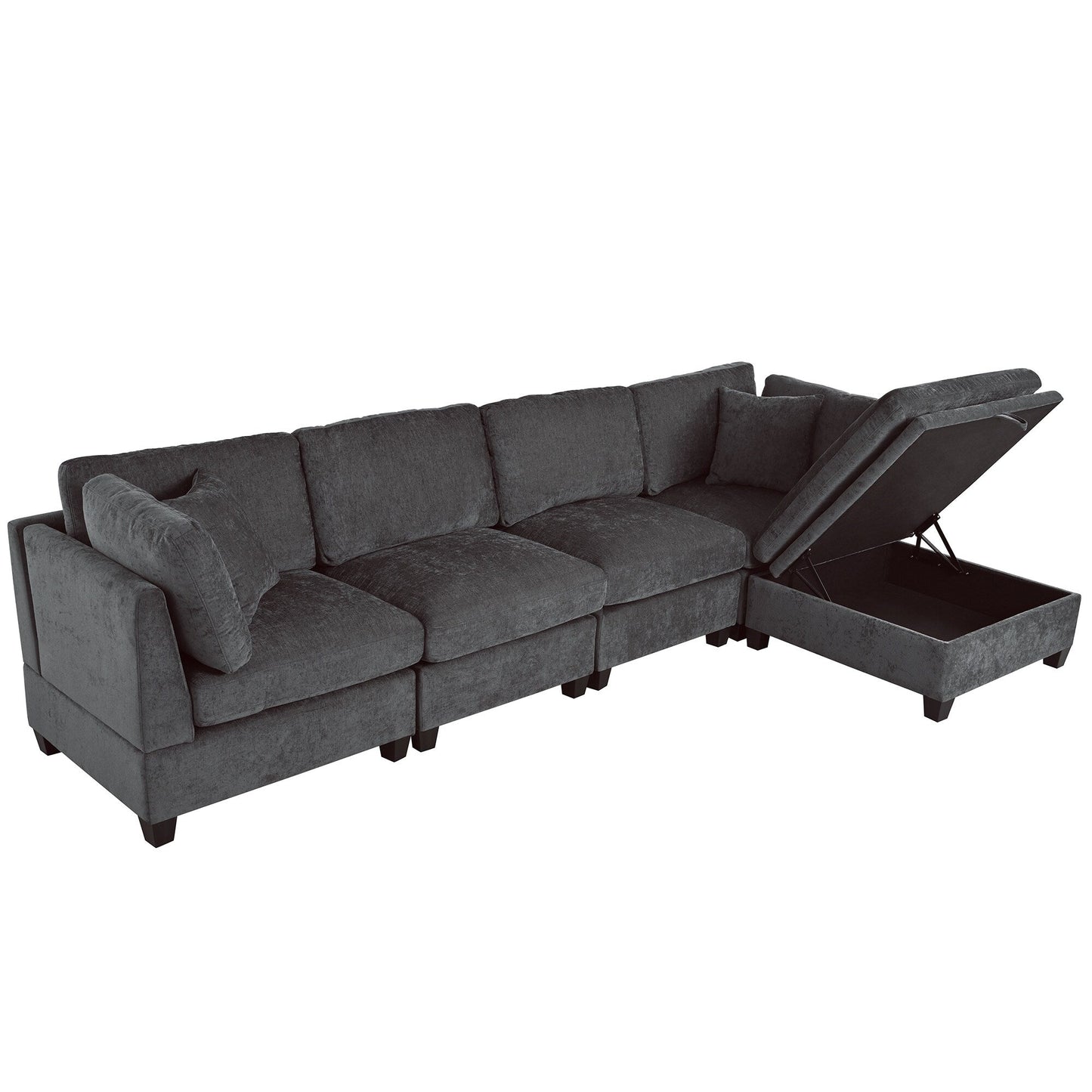 Divano componibile moderno a 5 posti a forma di U con pouf contenitore e portabicchieri nascosti per soggiorno e appartamento