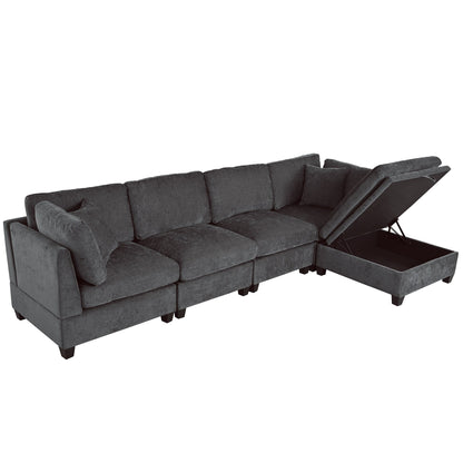 Divano componibile moderno a 5 posti a forma di U con pouf contenitore e portabicchieri nascosti per soggiorno e appartamento