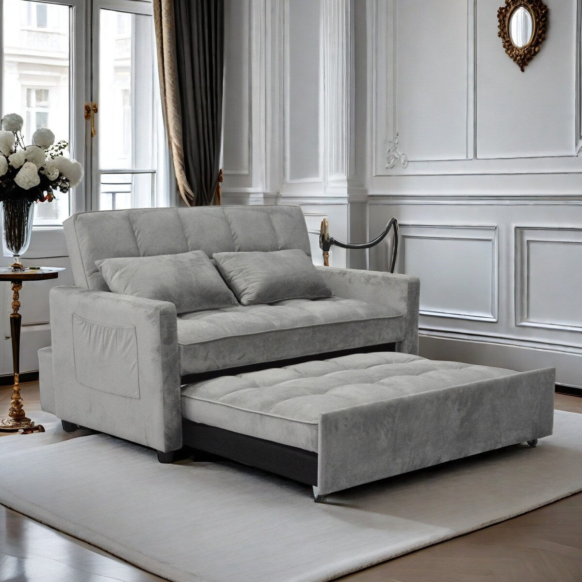 Divano letto trasformabile moderno 54.33 con schienale reclinabile e porta telefono