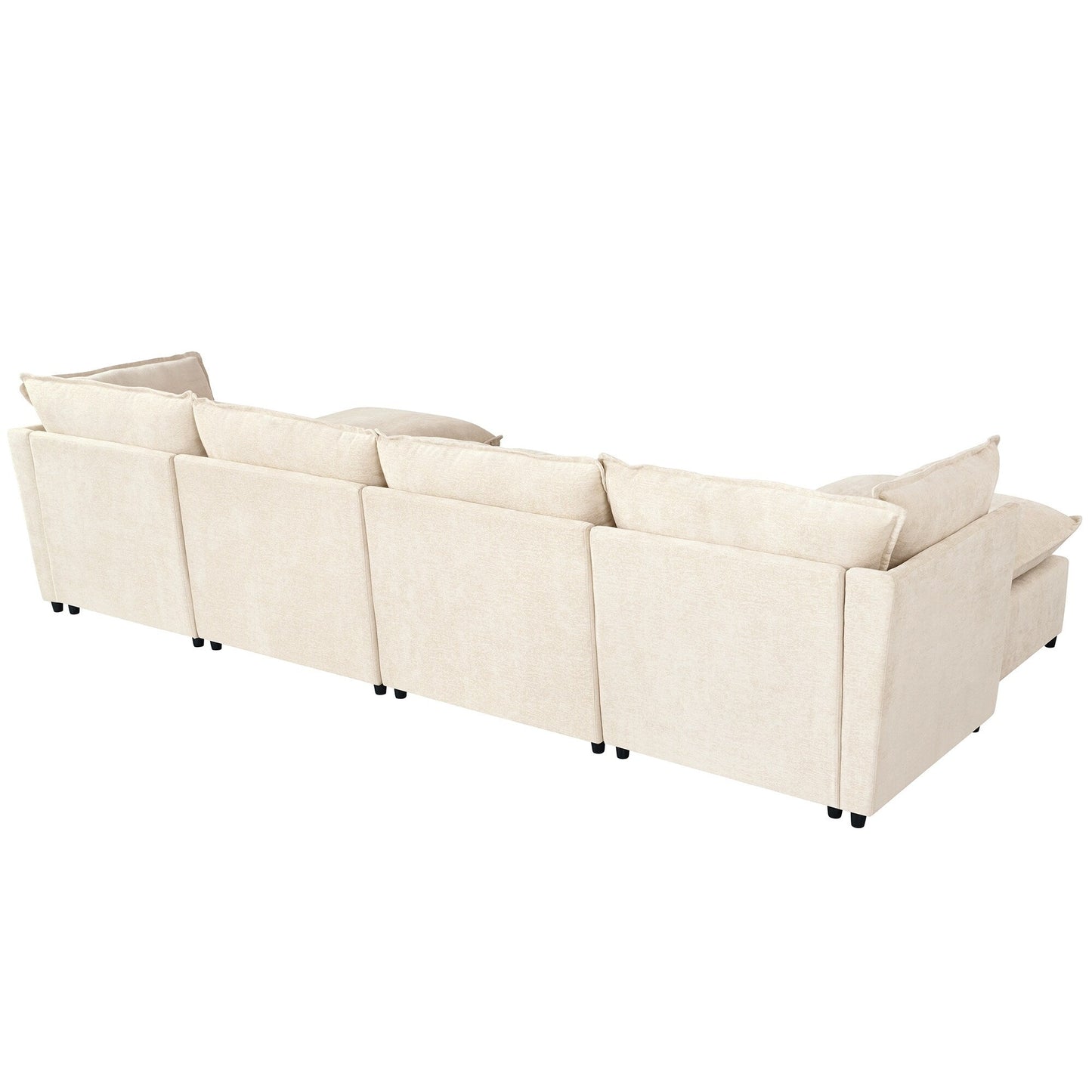 Divano componibile moderno a forma di U da 6 pezzi con pouf rimovibili e struttura in legno