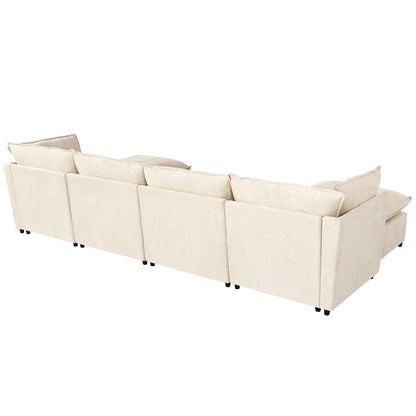 Divano componibile moderno a forma di U da 6 pezzi con pouf rimovibili e struttura in legno