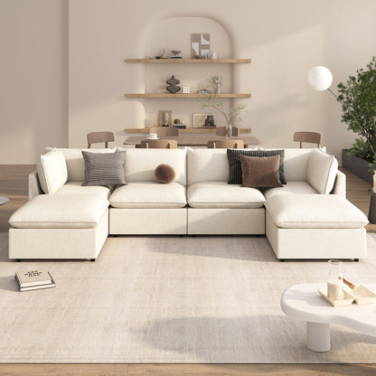 Divano componibile moderno a forma di U da 6 pezzi con pouf rimovibili e struttura in legno