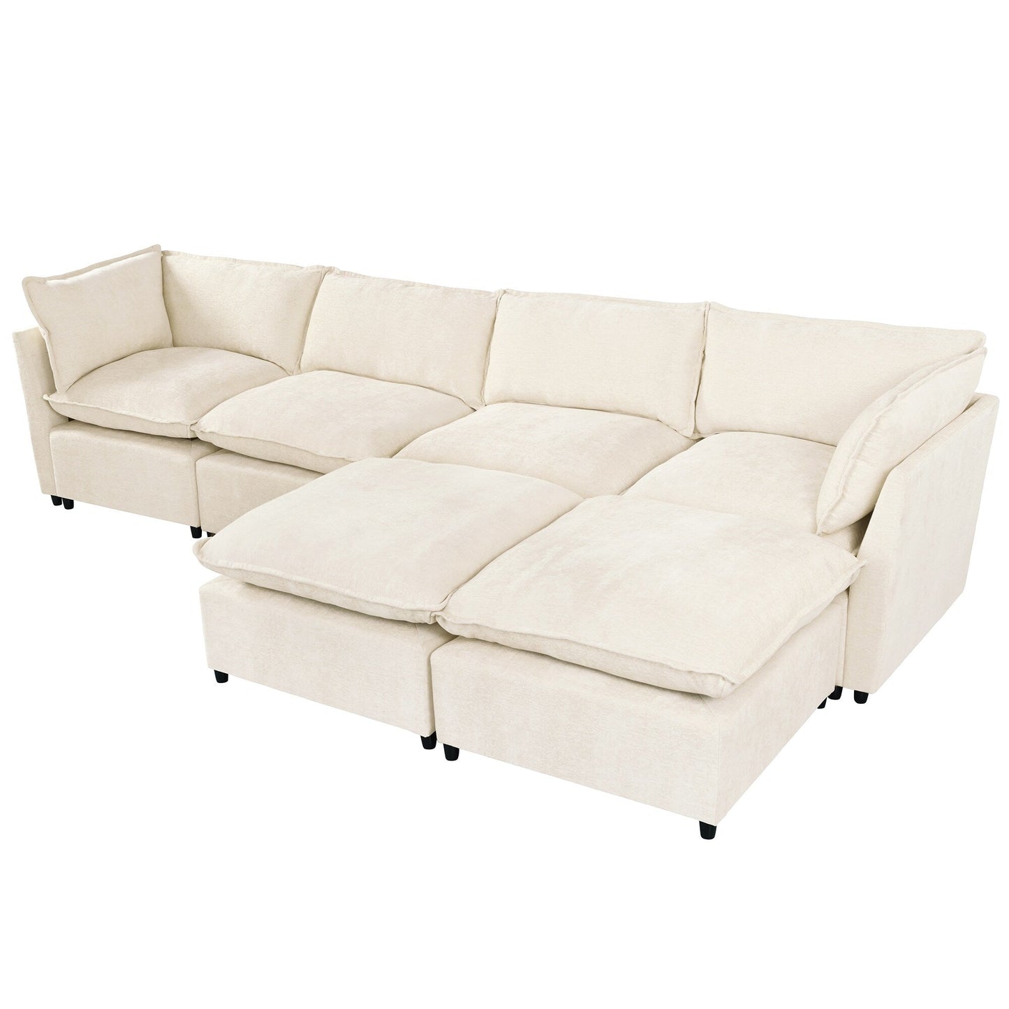 Divano componibile moderno a forma di U da 6 pezzi con pouf rimovibili e struttura in legno