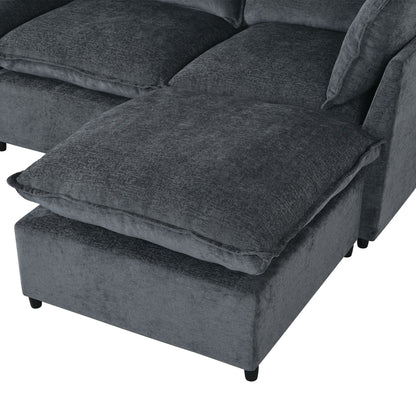 Divano componibile moderno a forma di U da 6 pezzi con pouf rimovibili e struttura in legno