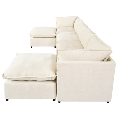 Divano componibile moderno a forma di U da 6 pezzi con pouf rimovibili e struttura in legno