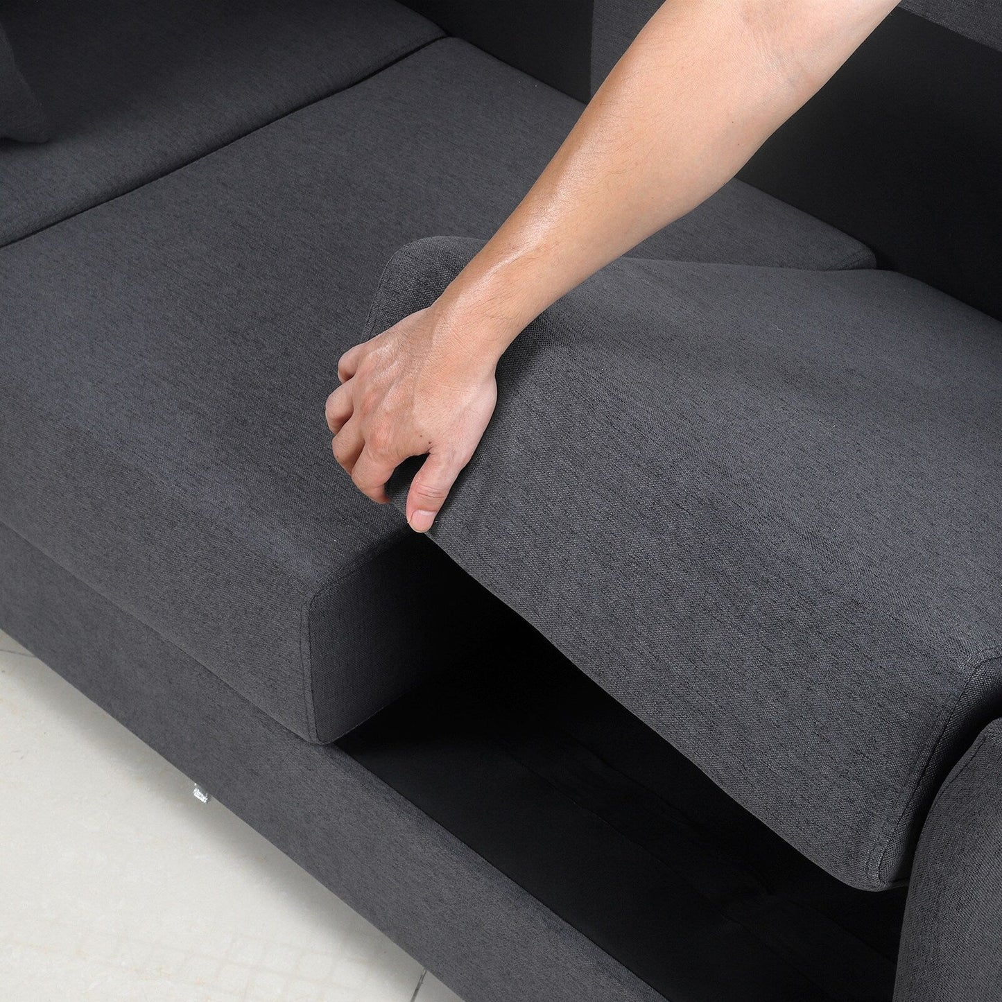 Divano moderno 65.55 in lino a 3 posti staccabile con struttura in metallo e cuscini per soggiorno