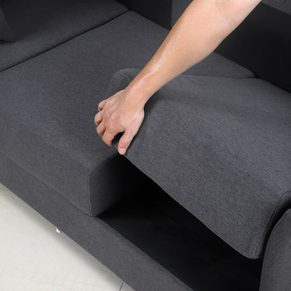 Divano moderno 65.55 in lino a 3 posti staccabile con struttura in metallo e cuscini per soggiorno