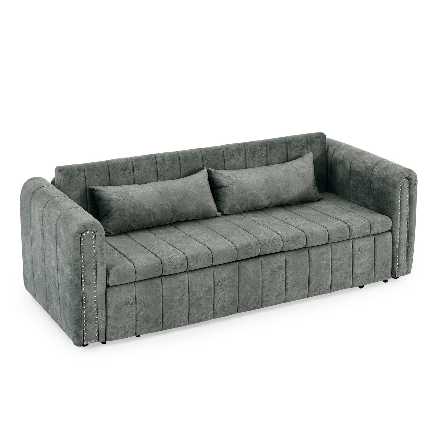 Divano letto estraibile moderno 3 in 1 in schiuma da 68 posti con chiodi in rame e due cassetti