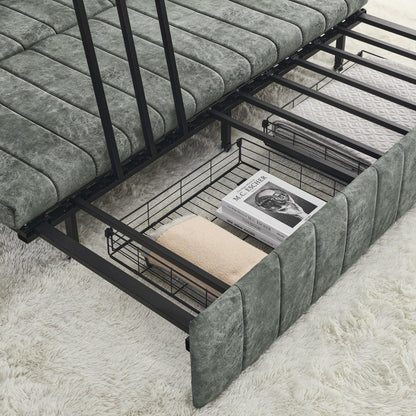 Divano letto estraibile moderno 3 in 1 in schiuma da 68 posti con chiodi in rame e due cassetti