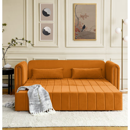 Divano letto estraibile moderno 3 in 1 in schiuma da 68 posti con chiodi in rame e due cassetti