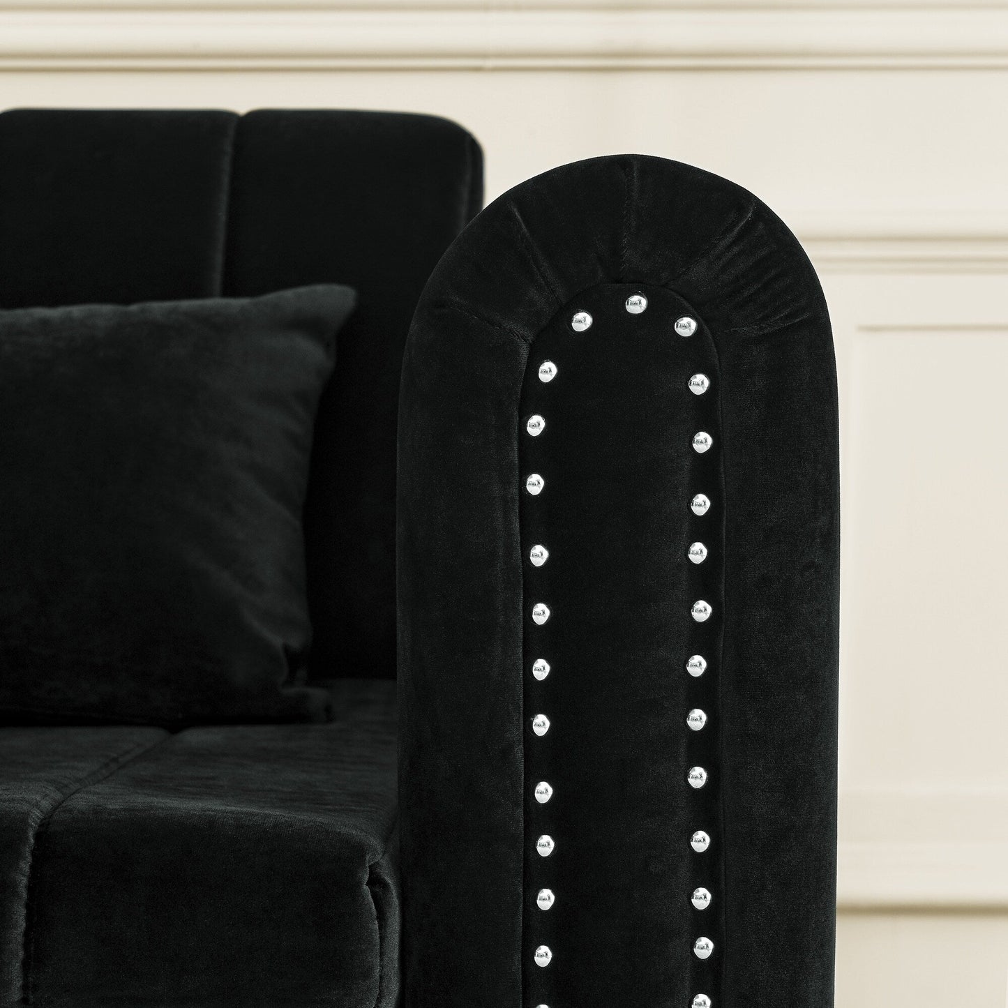 Divano letto estraibile moderno 3 in 1 in schiuma da 68 posti con chiodi in rame e due cassetti