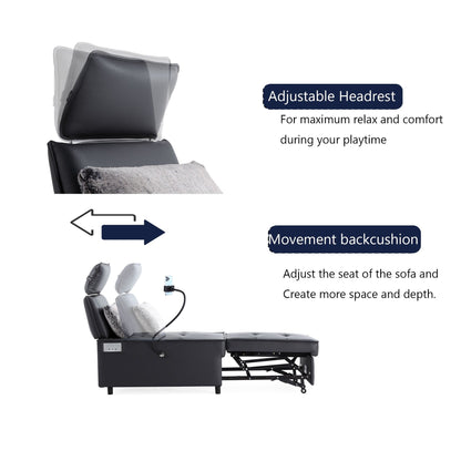 Divano letto moderno 70.86 3 in 1 in pelle con altoparlante Bluetooth, 2 porte USB e supporto per telefono