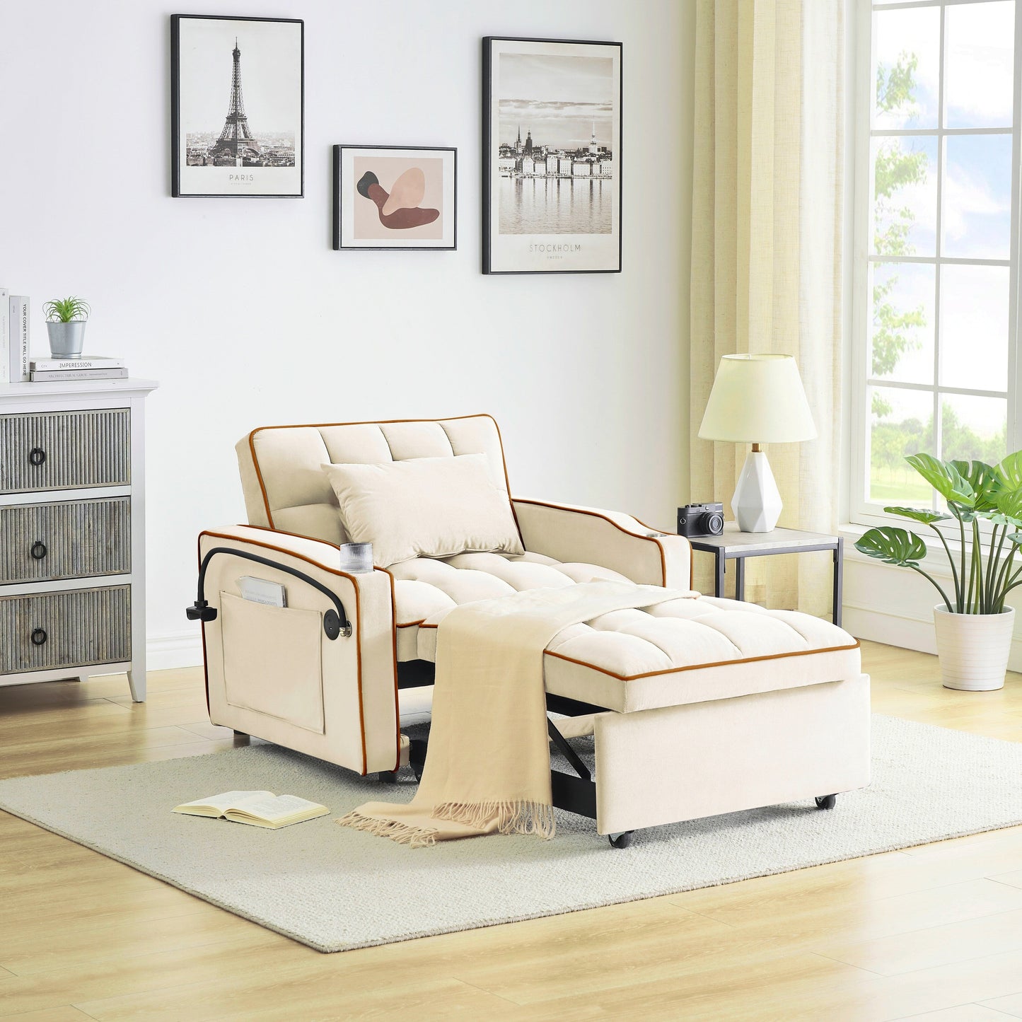 Divano letto singolo convertibile 3 in 1 moderno da 70,86 pollici con schienale regolabile e porta di ricarica USB per soggiorno