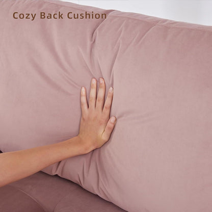 Divano moderno da 74'' in tessuto a 3 posti con tasche portaoggetti, schiuma ad alta densità e gambe in legno