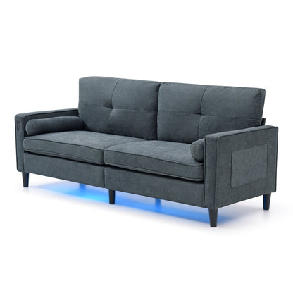 Divano moderno in lino 75.2 a 3 posti con luci a LED e 2 porte USB per il soggiorno