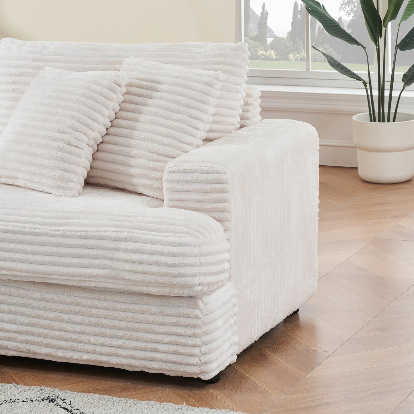 Divano moderno imbottito 79.3, divano a 3 posti in velluto a coste con 4 cuscini per soggiorno e appartamento