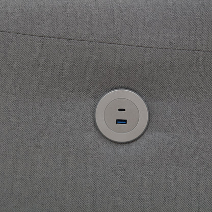 Divano moderno a 3 posti con 79 bottoni, rivestimento in lino trapuntato, 2 porte USB e piedino quadrato in plastica solida