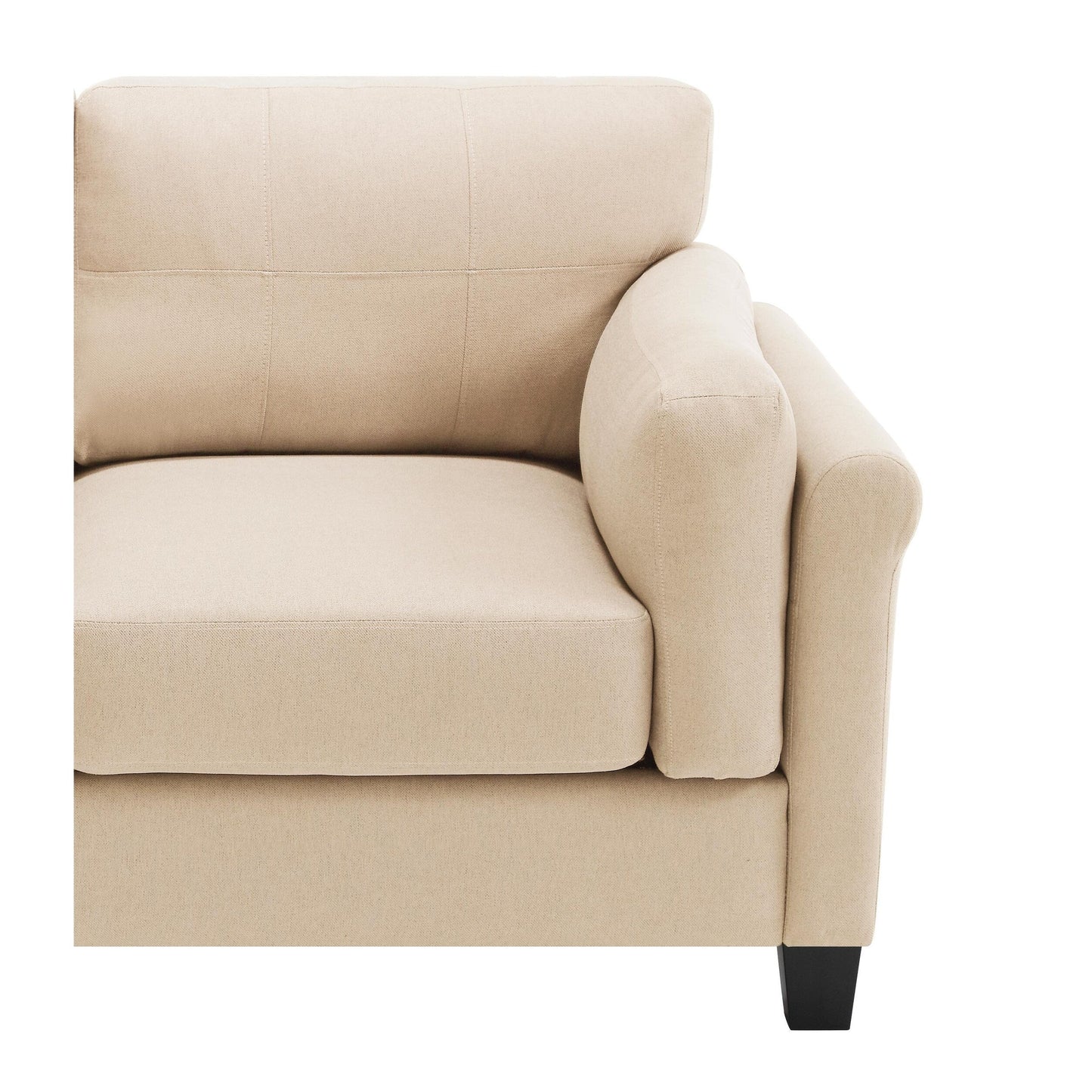 Divano moderno a 3 posti con 79 bottoni, rivestimento in lino trapuntato, 2 porte USB e piedino quadrato in plastica solida