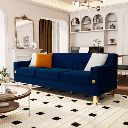 Divano moderno in velluto a 3 posti 81.89 con dettagli dorati e cuscini morbidi per il soggiorno