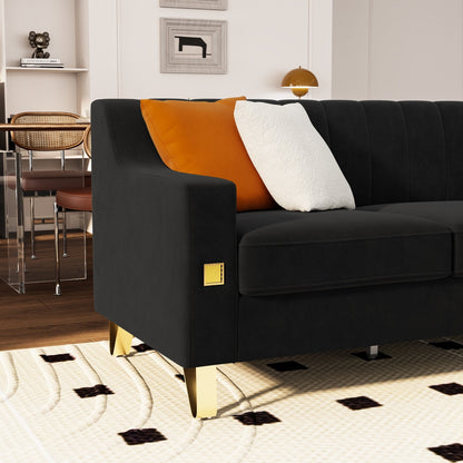 Divano moderno in velluto a 3 posti 81.89 con dettagli dorati e cuscini morbidi per il soggiorno