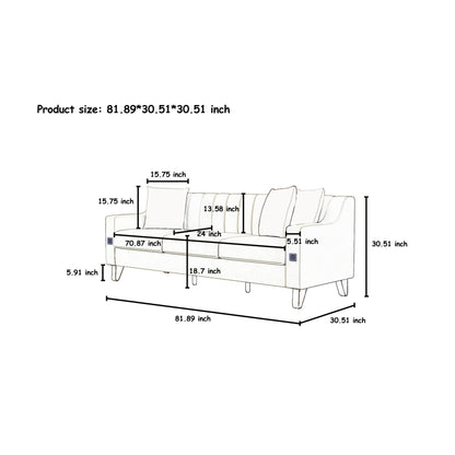 Divano moderno in velluto a 3 posti 81.89 con dettagli dorati e cuscini morbidi per il soggiorno