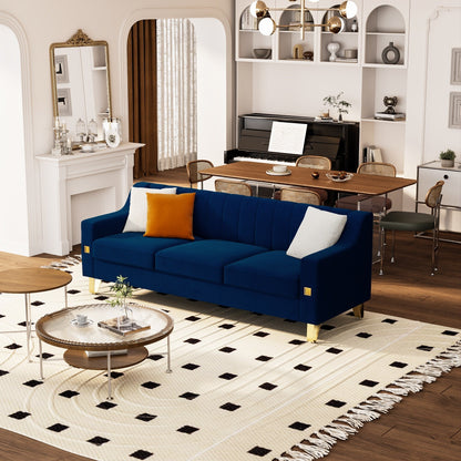 Divano moderno in velluto a 3 posti 81.89 con dettagli dorati e cuscini morbidi per il soggiorno